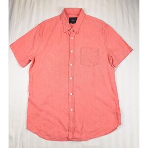 Rails Paros Equator Mens Coral Pink Linen Blend Short Sleeve Button Down Shirt M